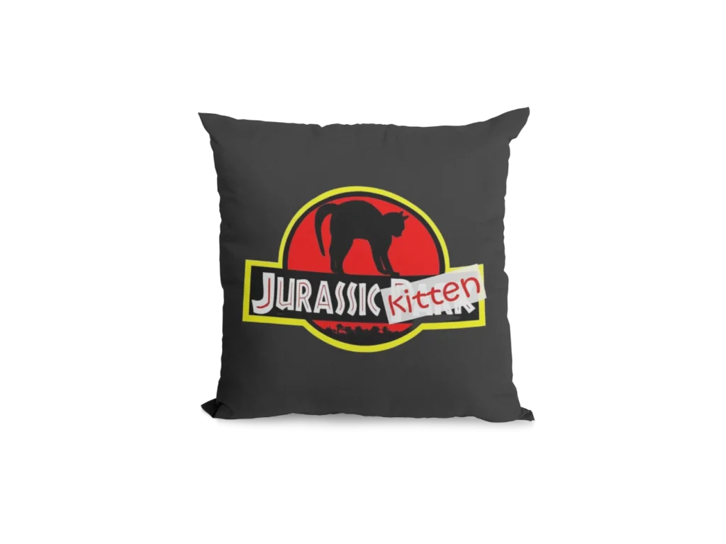 Jurassic kitten black pillowcase