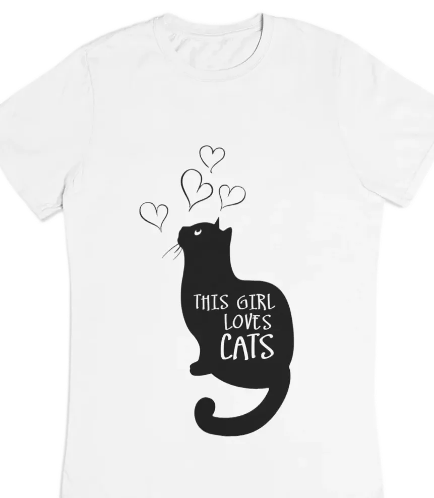 white t-shirt with black cat fun design