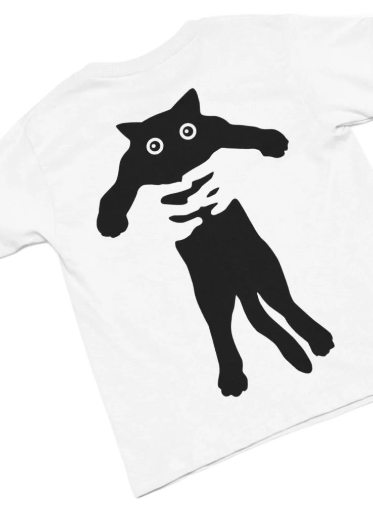 white t-shirt with black cat design