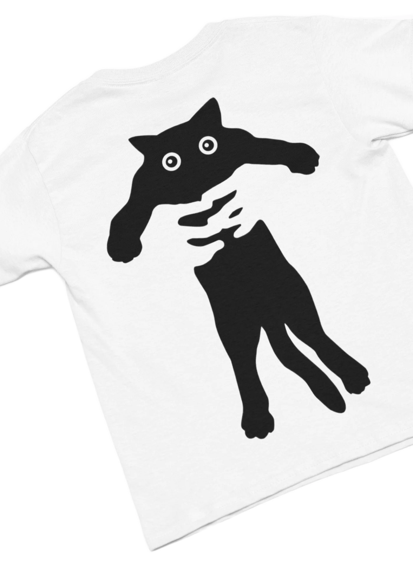 white t-shirt with black cat design