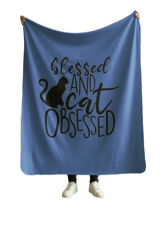 cat obsessed blue blanket
